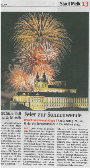 Wir bedanken uns bei den Gemeinden und Vereinen der Sonnenwende Wachau und Nibelungengau für die tolle Zusammenarbeit 2014
